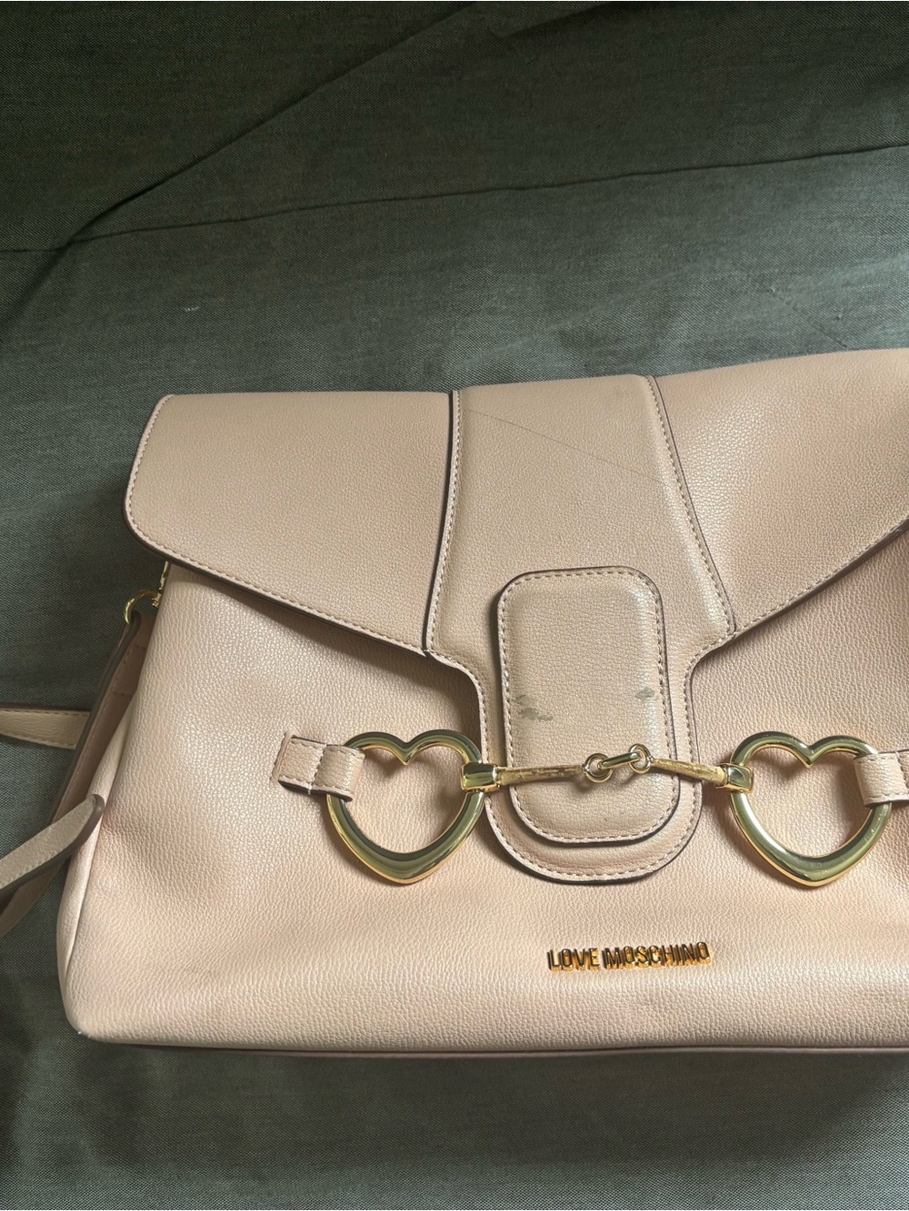 Love Moschino Pale Pink Shoulder Bag with Gold Heart Hardware
